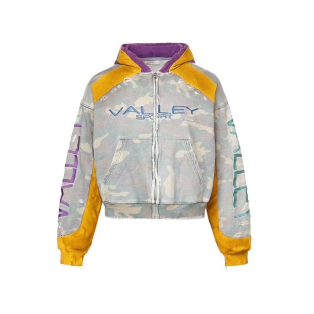Valley Sport Cropped Zip Hoodie in Camouflage & Mustard